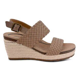 Aetrex Summer Woven Quarter Strap Wedge Sandal 38 Taupe Leather Jute Espadrille